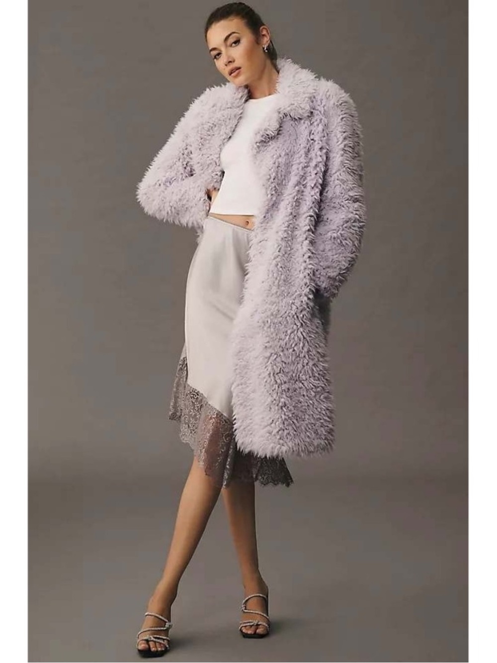 Anthropologie Lavender Teddy Faux Fur Coat